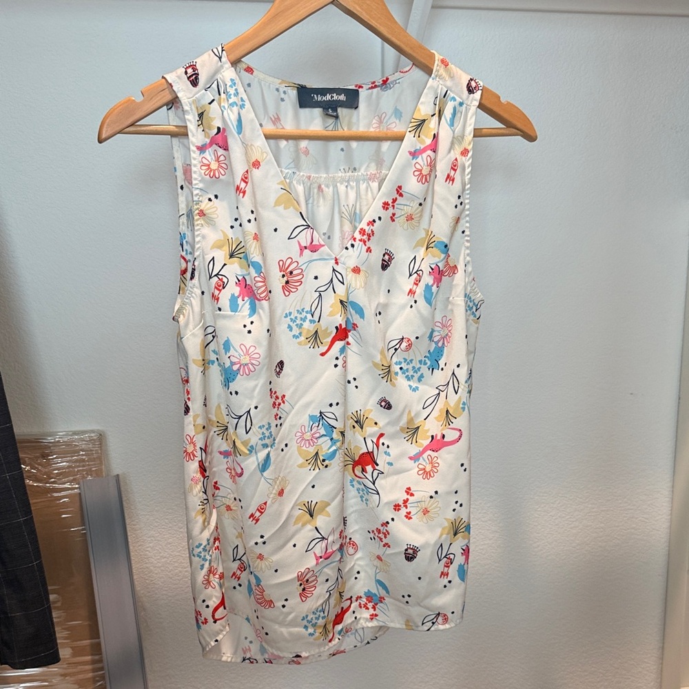 Modcloth Floral Sleeveless Blouse - White and Multicolor